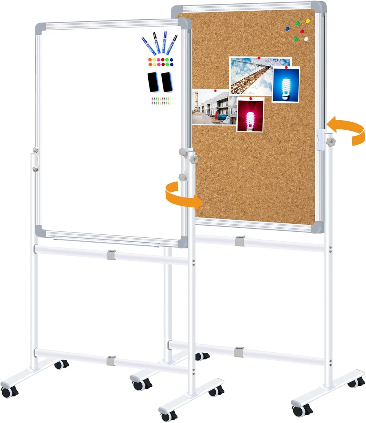 Max-officoo 30"x40" Double Sided Whiteboard & Cork Board on Whe...