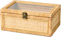 decorative boho rattan storage box with clear lid, main product view
