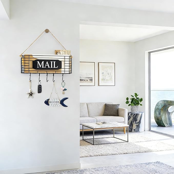 SRIWATANA Rustic Mail Key Holder, Mail Organizer Wall Mount - Image 8