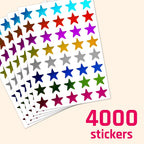8 Colors, 4000 Pack, Foil Star Metallic Stickers, 0.6" Diameter