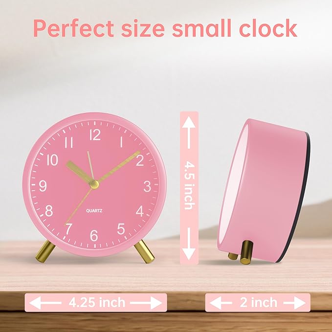 Analog Alarm Clock, 4 inch Super Silent Non Ticking Small Clock - Image 7