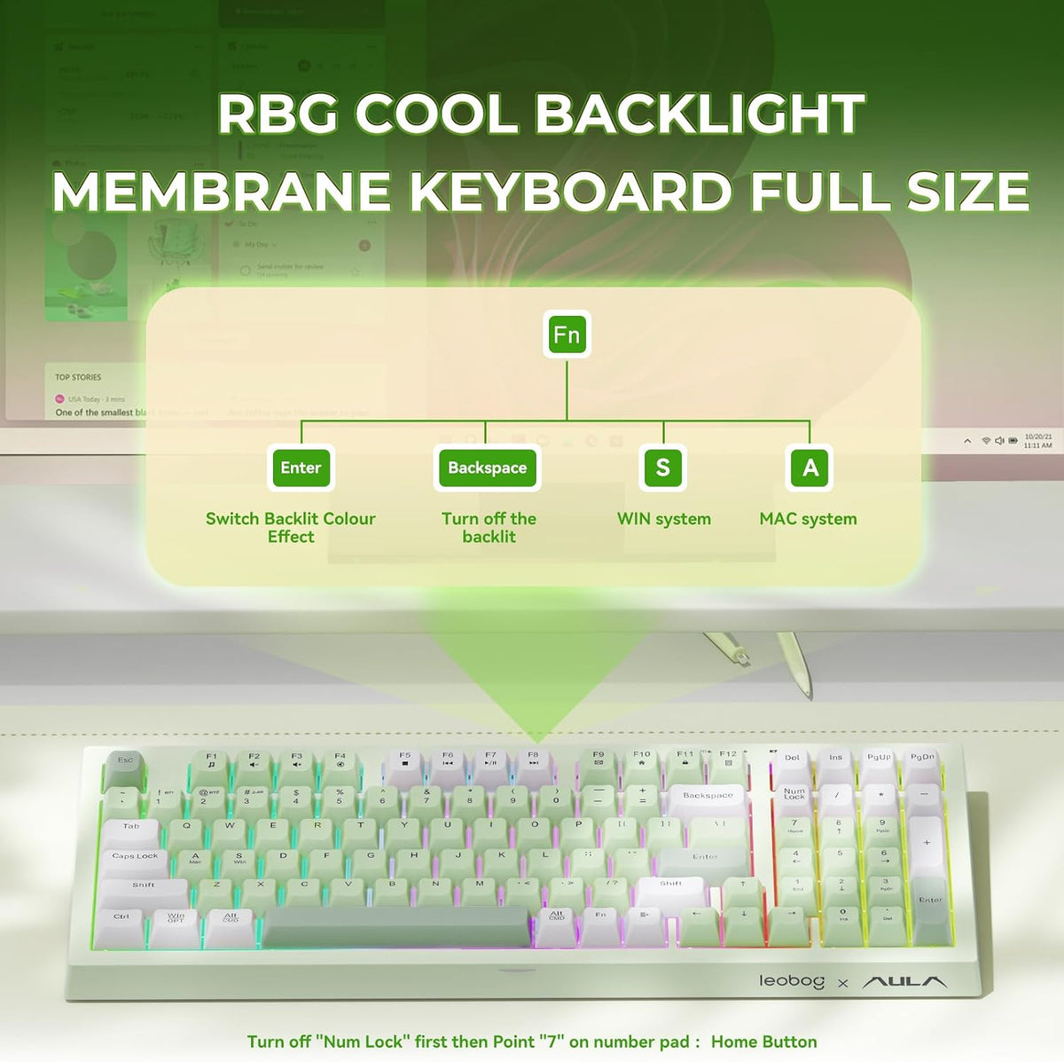 LEOBOG X Aula Wireless Keyboard Green Gaming Keyboard Creamy Silent