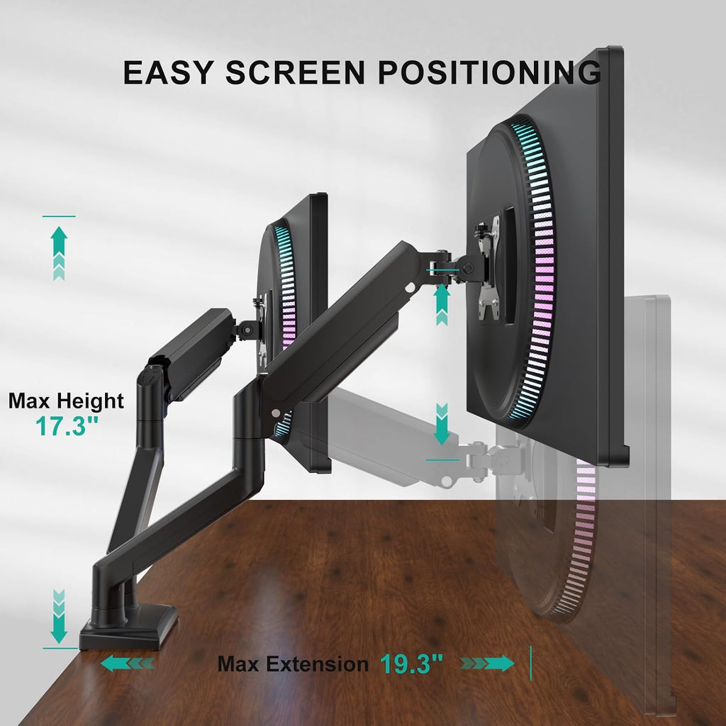 wali adjustable dual monitor arm for 13-32 inch, side view