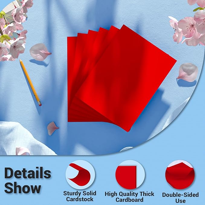 Cardstock 8.5 x 11, Thick Printer Paper 75 lb/200 gsm, 40 Sheets Card Stock Red - Image 3