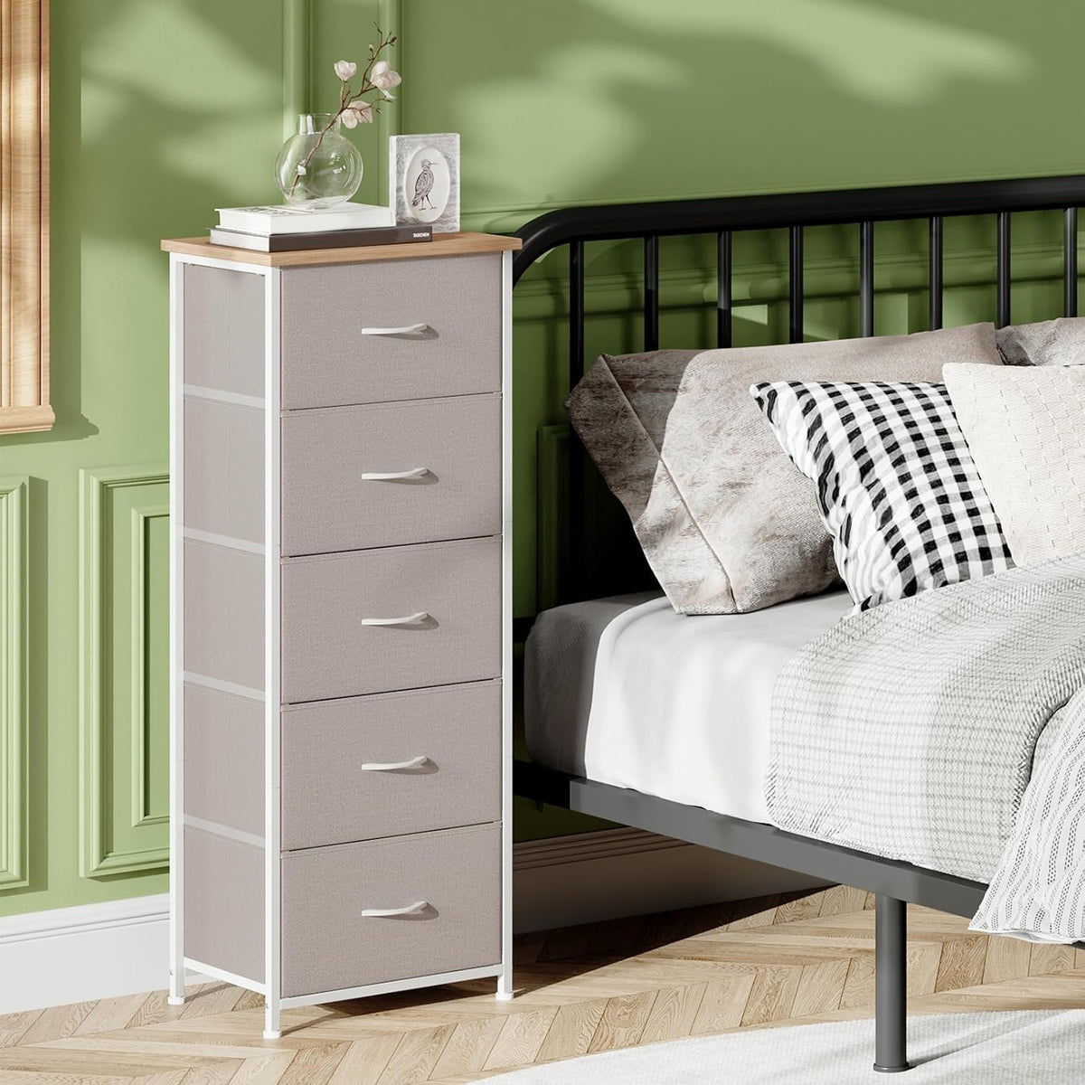 Somdot Tall Dresser for Bedroom, 5 Drawer Storage Cabinet, Ash Grey