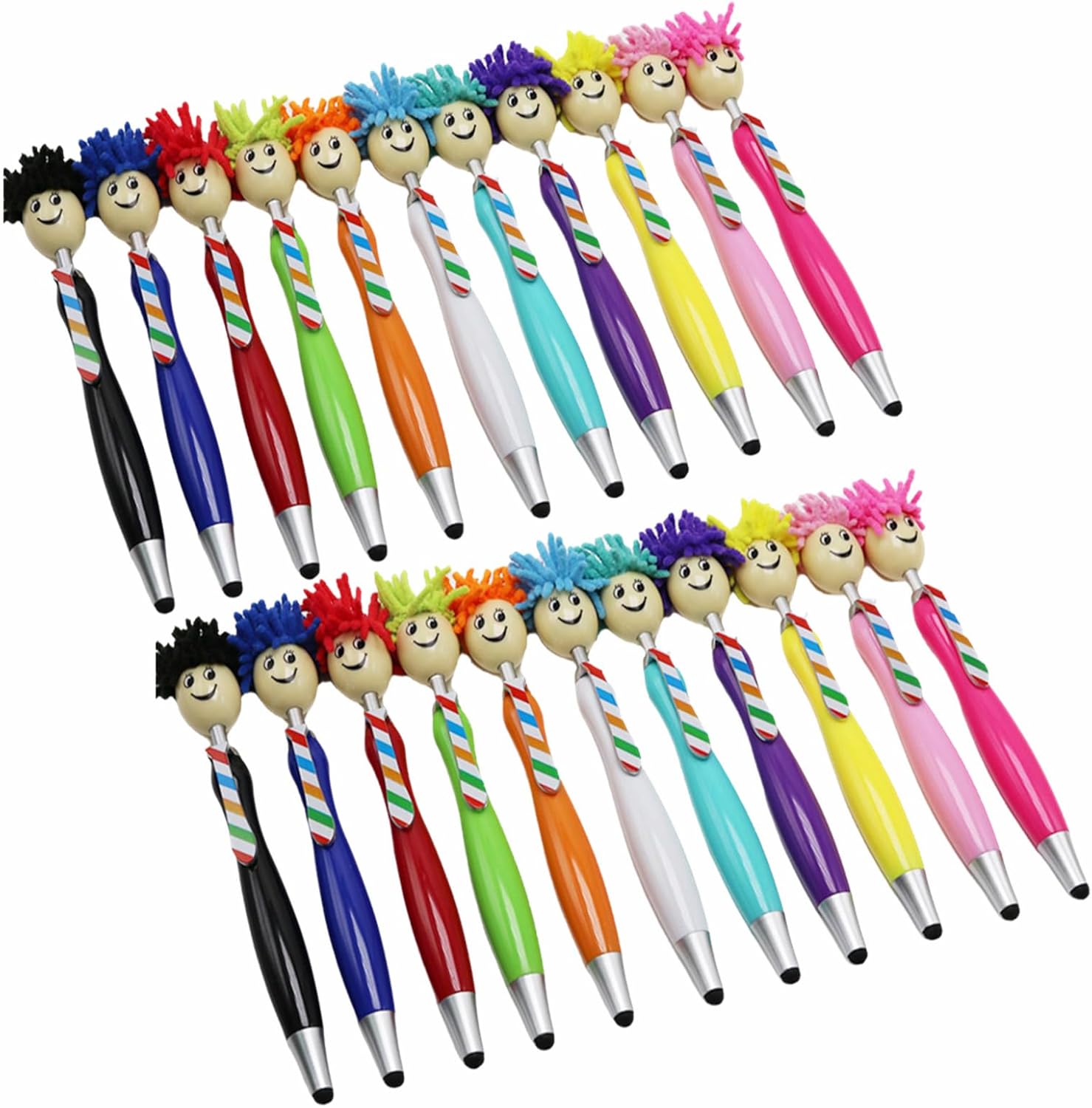Arthink Pack of 20 Mop Head Ballpoint Pens, Funny Mop Topper Pens with Plush Hair,Writing Click Pen Portable Cute Cartoon Multi-function Signing Pen,Suitable for Office Schools