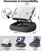Viozon Lap Book Pillow Stand with Storage, Adjustable Beanbag Reading Pillow with Dark Wood Panel, Multi-Angle Book Holder for Hands-Free Reading in Bed or Sofa,Book Lover Essential,Soft Cushion