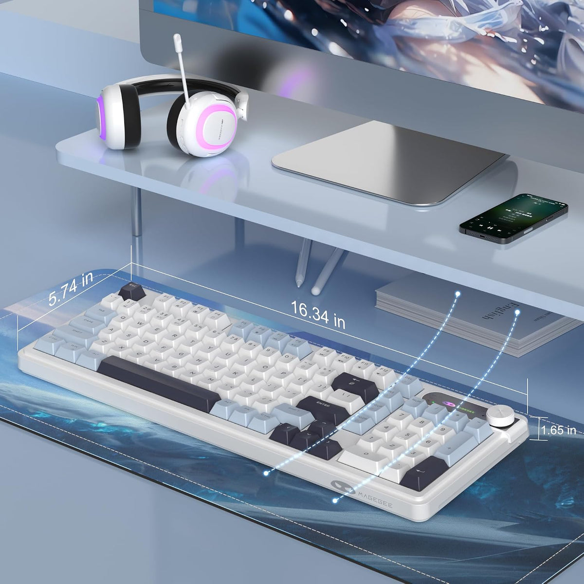 MageGee GK960 Wireless Keyboard, 98 Keys Tri-Mode BT/2.4G/Wired Membrane Gami...