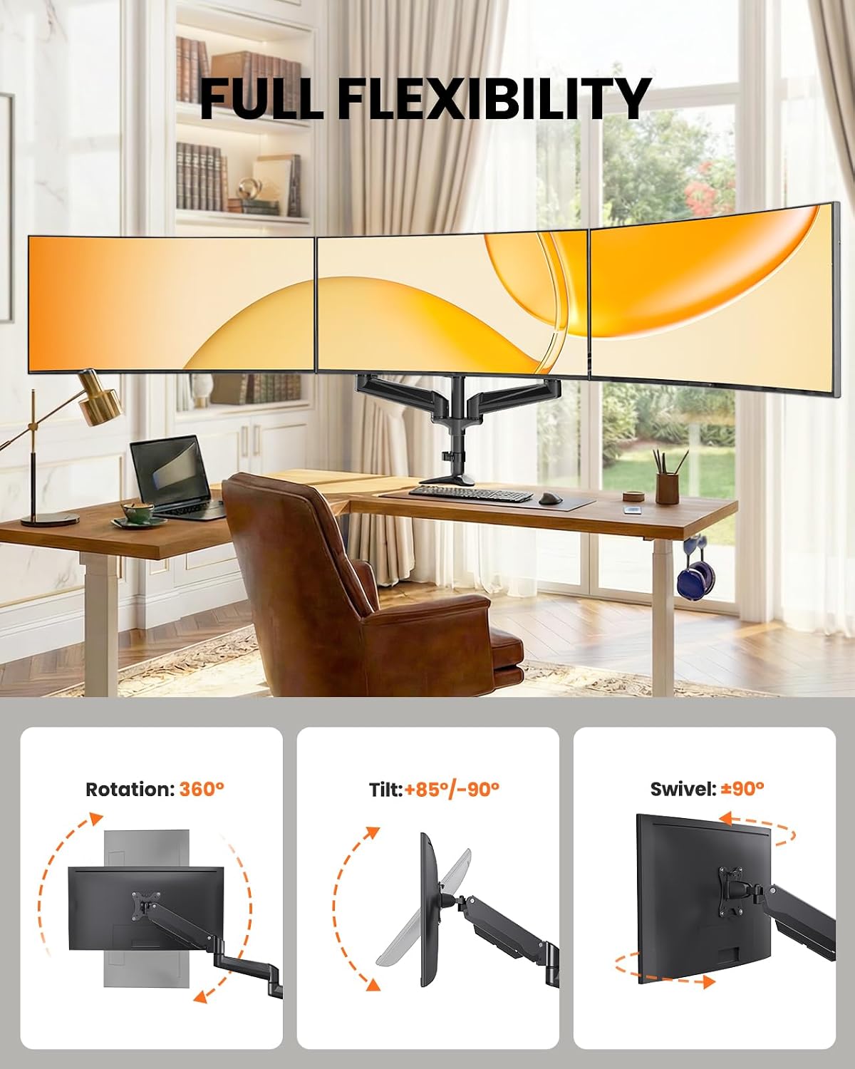 ErGear Triple Monitor Stand Fits Three 17–32 inch Monitors