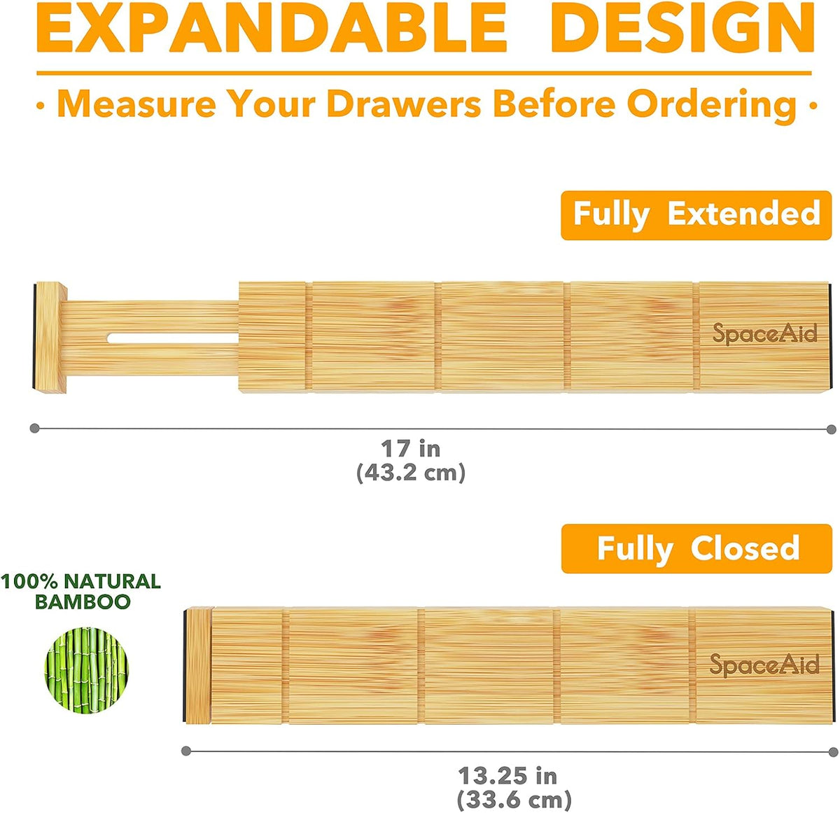 SpaceAid Bamboo Drawer Dividers with Inserts and Labels, Kitchen Adjustable D...