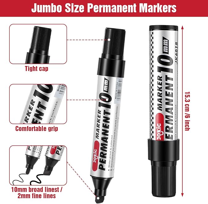 hidyuuoo 30 Pack Jumbo Size Permanent Markers Bulk Permanent Marker Set Chisel - Image 2