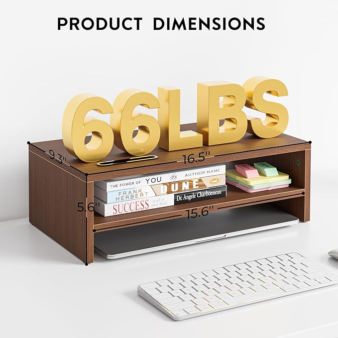 BONTEC Wooden Monitor Stand Riser, 2-Tier Desk Shelf - Image 5