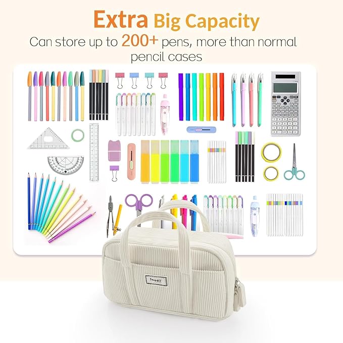 Sooez Large Pencil Case Pouch, Extra Big Pencil Bag - Image 3