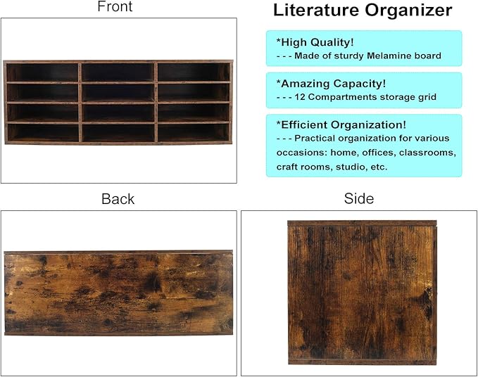 PAG Mail Sorter, Wooden Countertop Literature Organizer, Student & Desktop Bill - Image 2