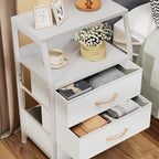 Furnulem White Nightstand with 3 Drawers and 2-Tier Shelf, Small Night Stand - Image 4