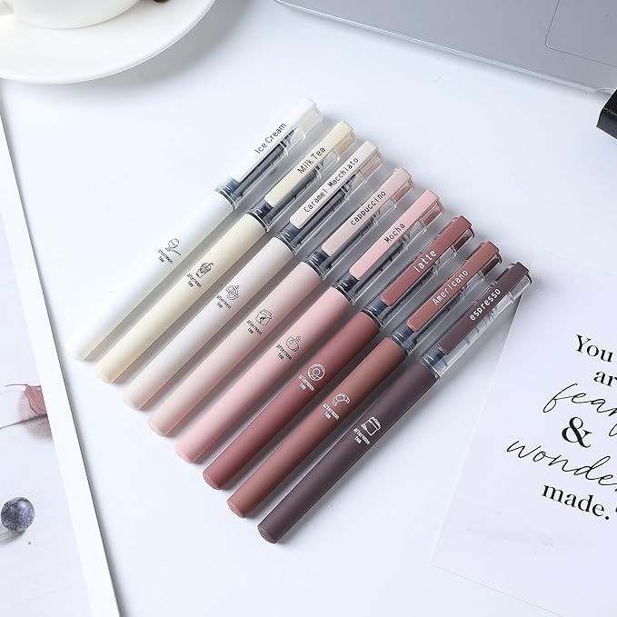 FUNFULL Aesthetic Cute Stick Rollerball Pens, 0.5mm Fine Point Coffee Gel Pens - Image 5