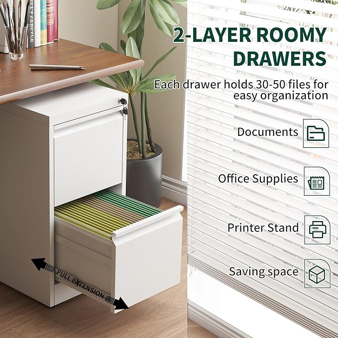 Yukimo 2 Drawer File Cabinet for Home Office, Vertical File Cabinet - Image 4