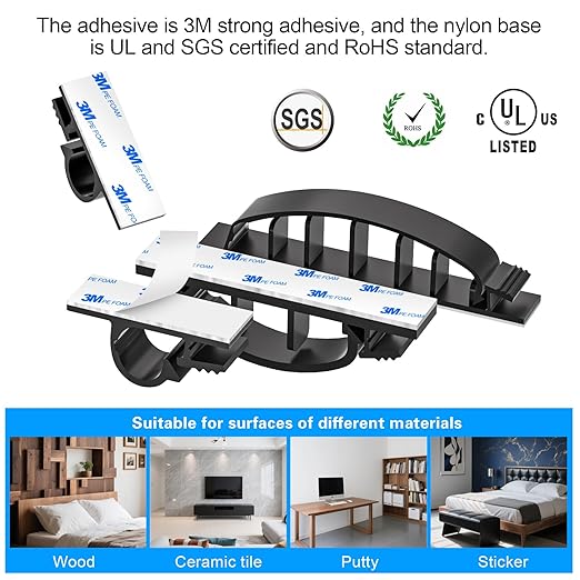 XHF 30pcs Adhesive Cable Wire Clips Kit Black, Outdoor Cable Management Wire - Image 3