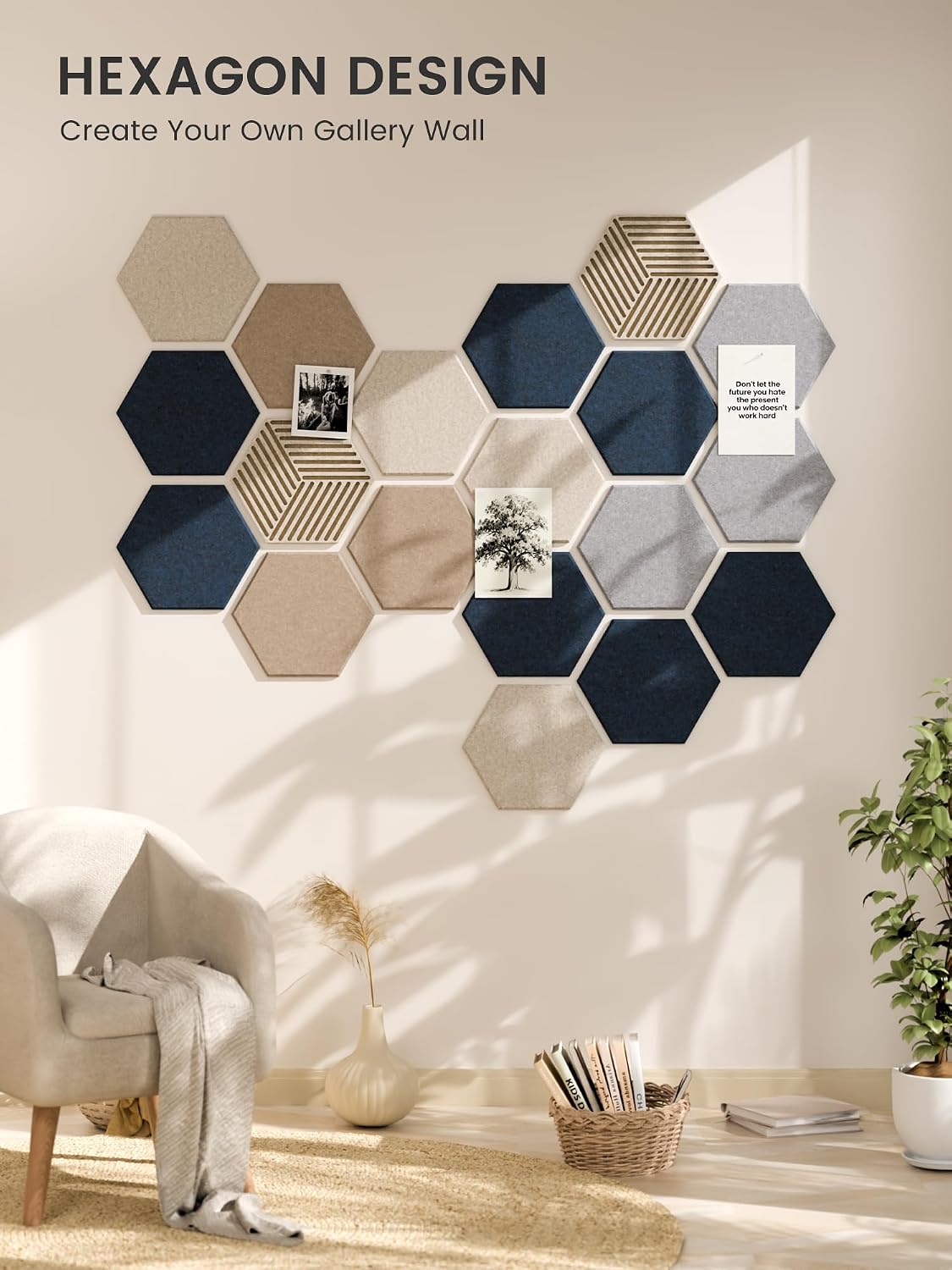 Fluxynara 10-Pack Hexagon Cork Board Alternative, Nordic Slate