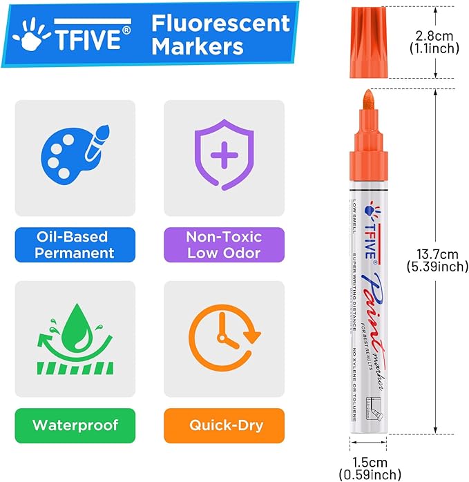 TFIVE Fluorescent Paint Markers, 8 Colors Neon UV Paint Pens - Image 3
