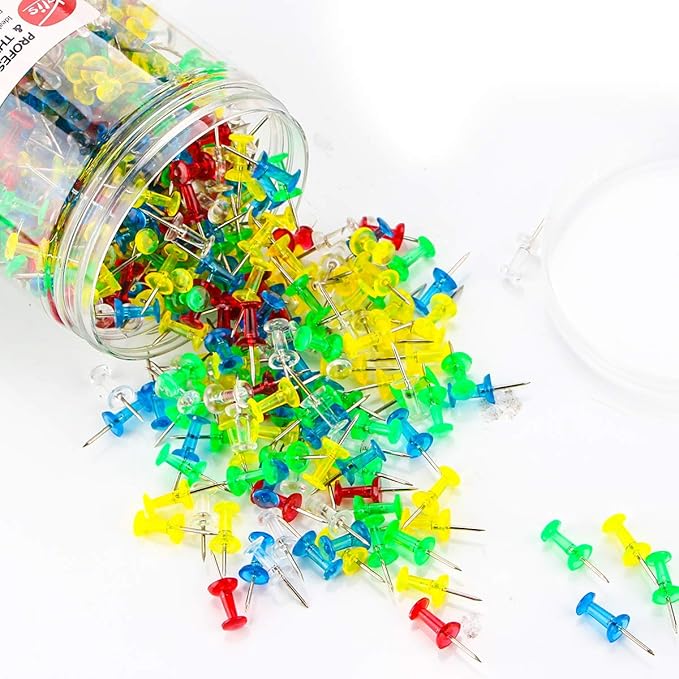 Yalis Push Pins 600 Count Clear Multicolored, Standard Thumb Tacks Steel Point - Image 2