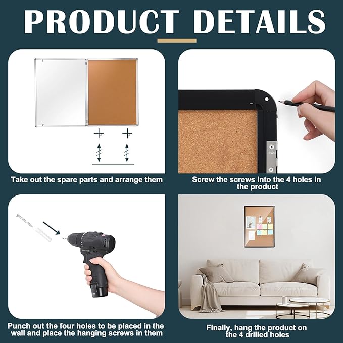 Cholemy Enclosed Bulletin Lockable Cork Case Notice Board 48 x 36 Inch - Image 3