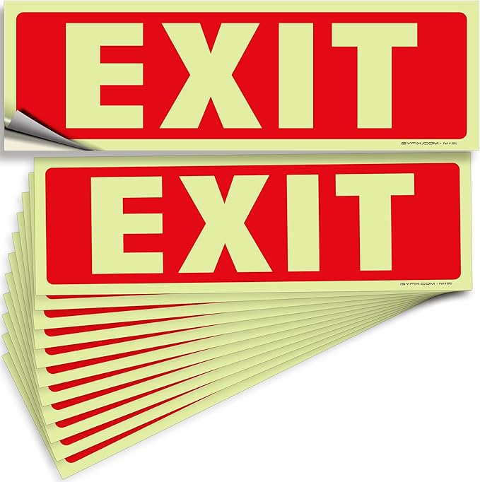 iSYFIX Exit Glow in the Dark Sign Stickers – 12 Pack 12x4 Inch – by iSYFIXPREMIUMSIGNS