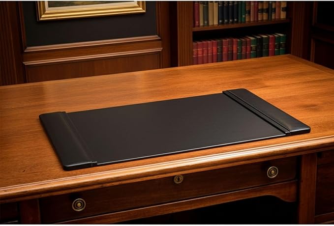 Dacasso Black Leather 22" x 14" Side Rails Desk Pad - Image 4