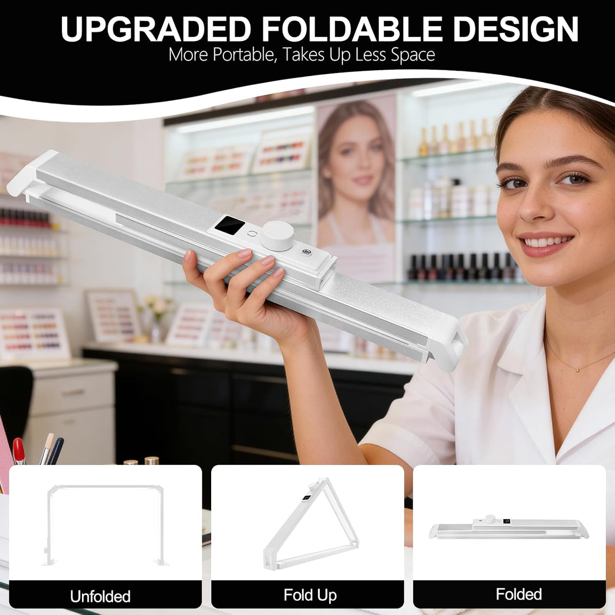Nail Desk Lamp, Dual Brightness Mode LED Light for Nails Tech, Folding & ...