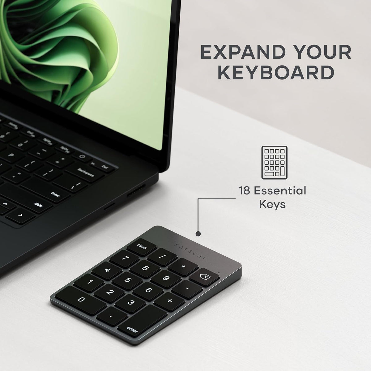 Satechi Slim Aluminum Bluetooth Keypad, USB-C Rechargeable, Space Gray
