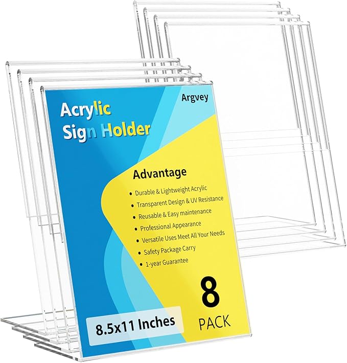 8 Pack Acrylic Sign Holder, Tabletop Plastic Paper Picture Frame Flyer Document by Argvey