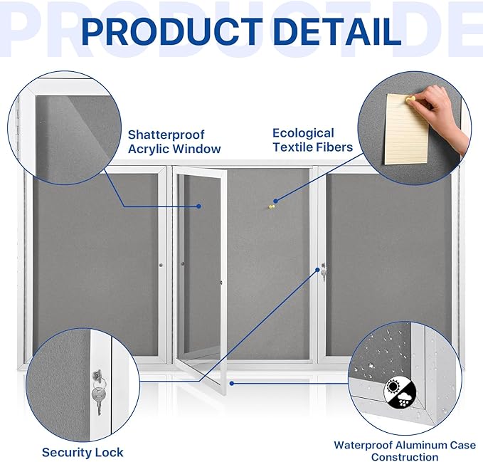 SWANCROWN Outdoor Bulletin Board 94x48in, Enclosed Bulletin Board - Image 3
