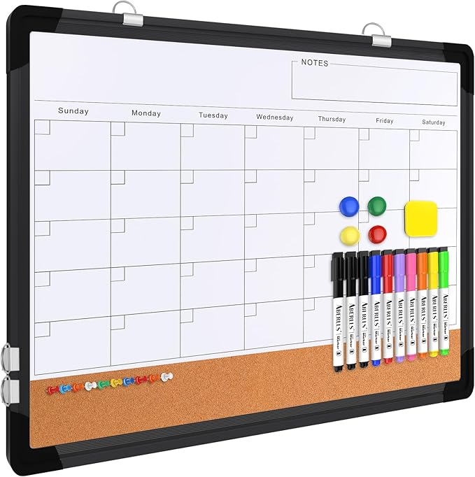 Monthly Calendar Whiteboard, Magnetic Dry Erase Board, Double-Sided White Board by ABERLLS