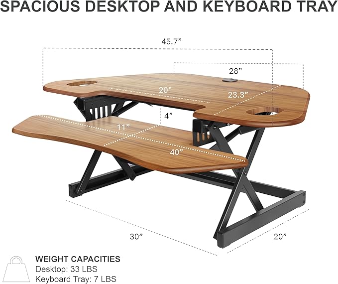 Rocelco 46" Height Adjustable Corner Standing Desk Converter - Image 3