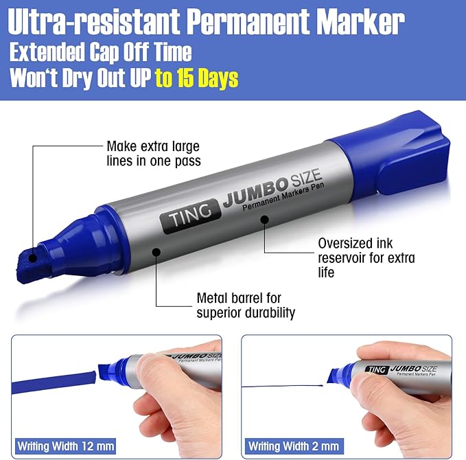Fuutreo 32 Pcs Jumbo Permanent Markers Bulk Large Chisel Tip Permanent Markers - Image 3