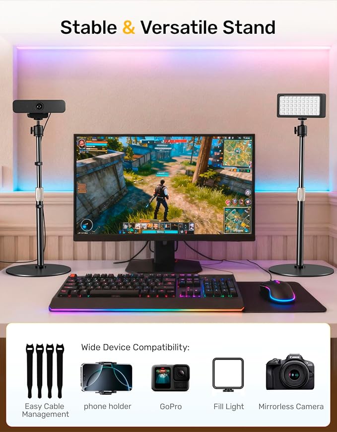 Webcam Tripod Stand for Desk Height Adjustable & 360° Swivel Webcam Mount - Image 4