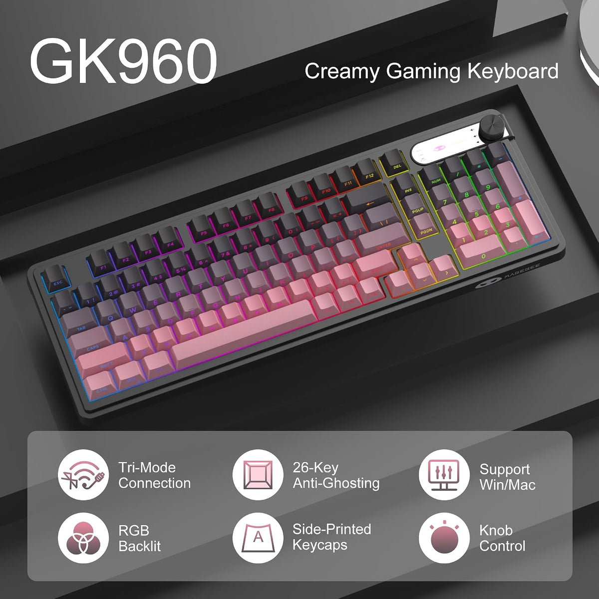 MageGee GK960 Wireless Keyboard, 98 Keys Tri-Mode BT/2.4G/Wired Membrane Gami...