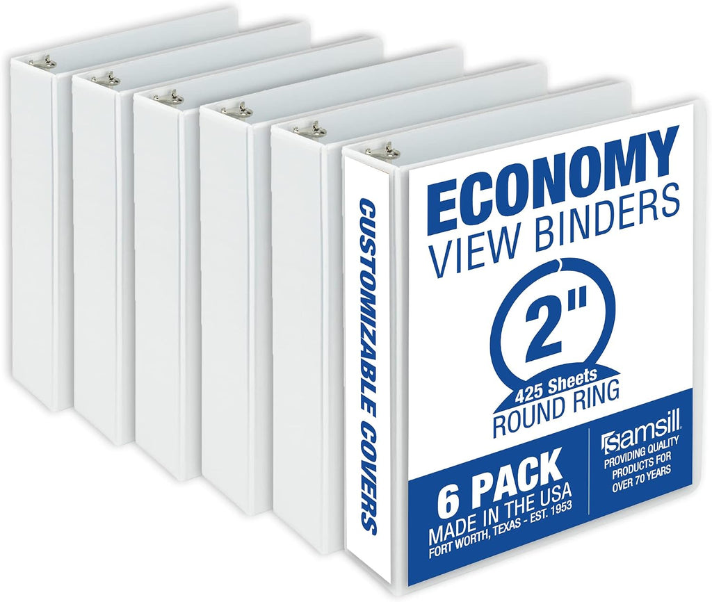 Samsill 2 Inch 3 Ring Binders, Made in USA, Economy Round Ring, 425 Sheet