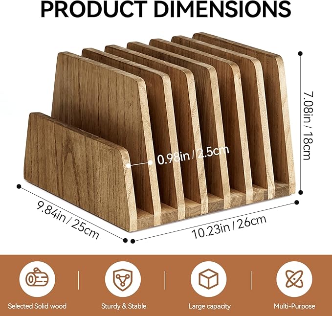 KIRIGEN Wood File Mail Organizer 7 Slots File Paper Holder Desktop Wood - Image 6
