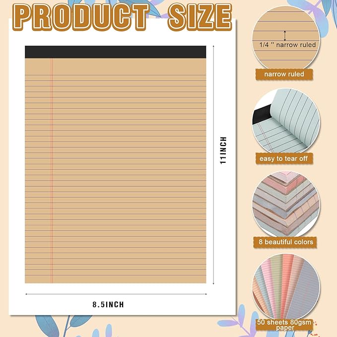 Fuutreo 8 Pcs 8.5'' x 11'' Colored Legal Pad Writing Pads Narrow Ruled 50 - Image 2