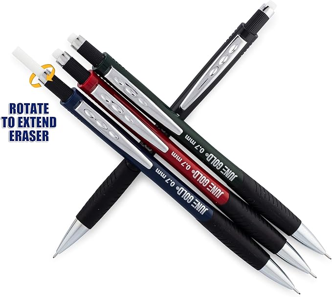 June Gold 8 Pack 0.7 mm HB #2 Mechanical Pencils, Extra Long Spin Eraser - Image 2