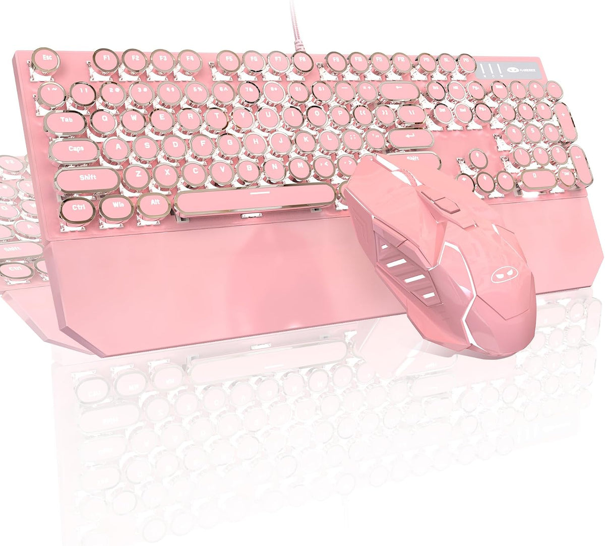 Typewriter Mechanical Gaming Keyboard and Mouse Combo, Retro Punk Round Keyca...