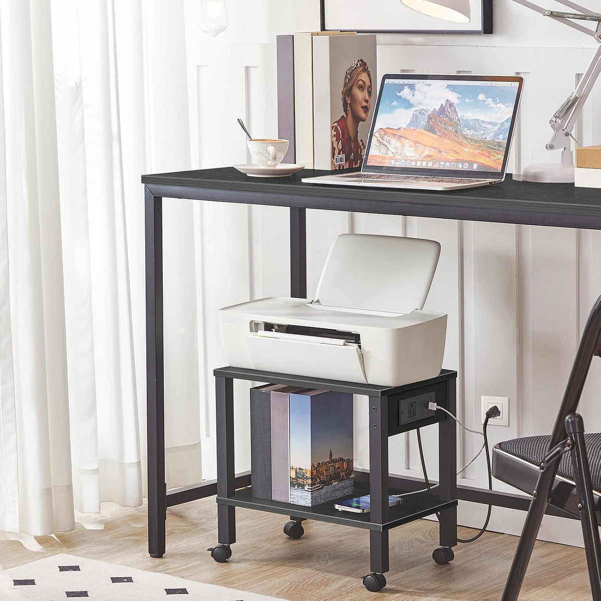 HOOBRO 2-Tier Printer Stand with Charging Station, Under Desk Printer Table, ...