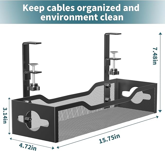 Under Desk Cable Management Tray Black, Litwaro Cable Management Under Desk No - Image 5