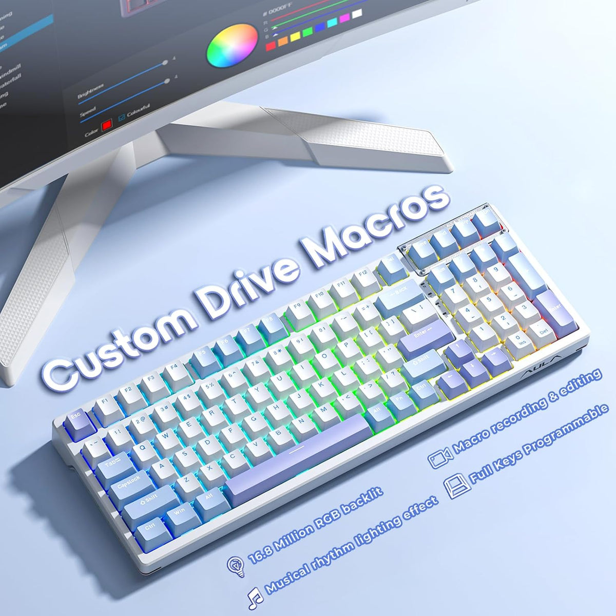 AULA Mechanical Keyboard, Wireless Gaming Keyboards 99 Keys Tri-Mode BT5.0/2....