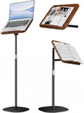 Laptop Stand Floor, Wood Music Stand, Tablet Floor Stands Adjustable Height, Tall Book Stand Hands Free, for Projector, Office, Study, Brown