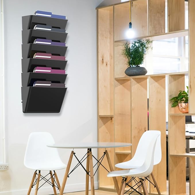MINDEPOT 6 Pockets Acrylic Wall File Organizer, Plastic Hanging Wall File Holder - Image 4