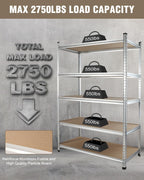workpro 5-tier shelving, 48”w x 24”d x 72”h showing dimensions