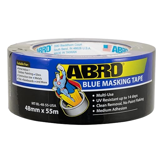 ABRO Blue Painters Tape 2 Inch Wide, 48mm x 55M, All Purpose Blue Tape by ABRO