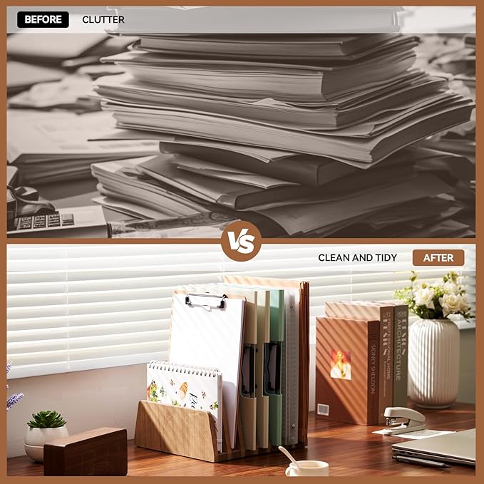KIRIGEN Wood File Mail Organizer 7 Slots File Paper Holder Desktop Wood - Image 3